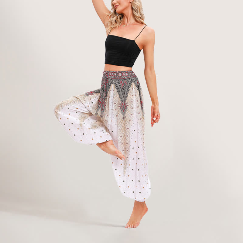 Pantalon sarouel taille élastique style bohème imprimé céleste Olivenorma pour femme