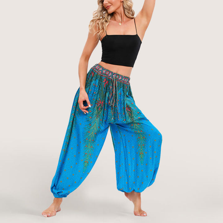 Pantalon sarouel taille élastique style bohème imprimé céleste Olivenorma pour femme