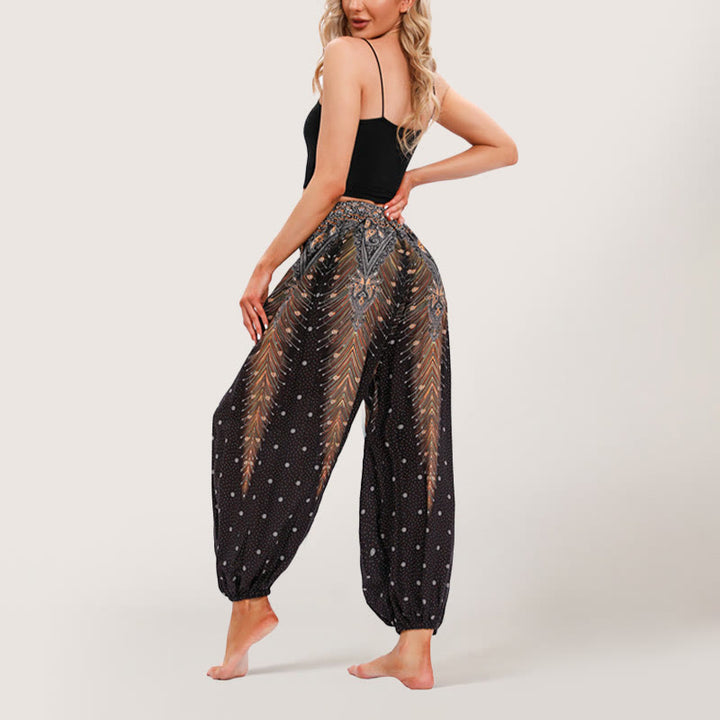 Pantalon sarouel taille élastique style bohème imprimé céleste Olivenorma pour femme