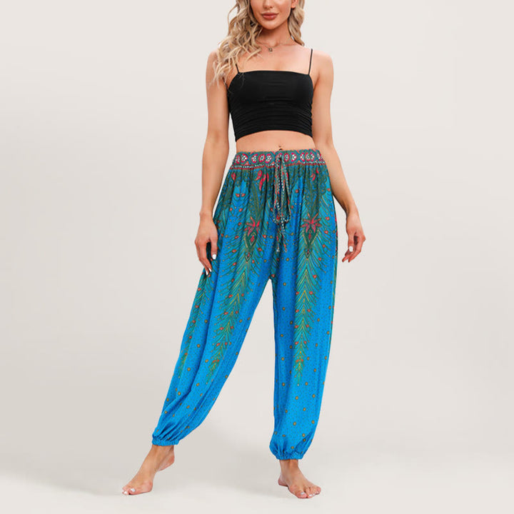 Pantalon sarouel taille élastique style bohème imprimé céleste Olivenorma pour femme - image 18