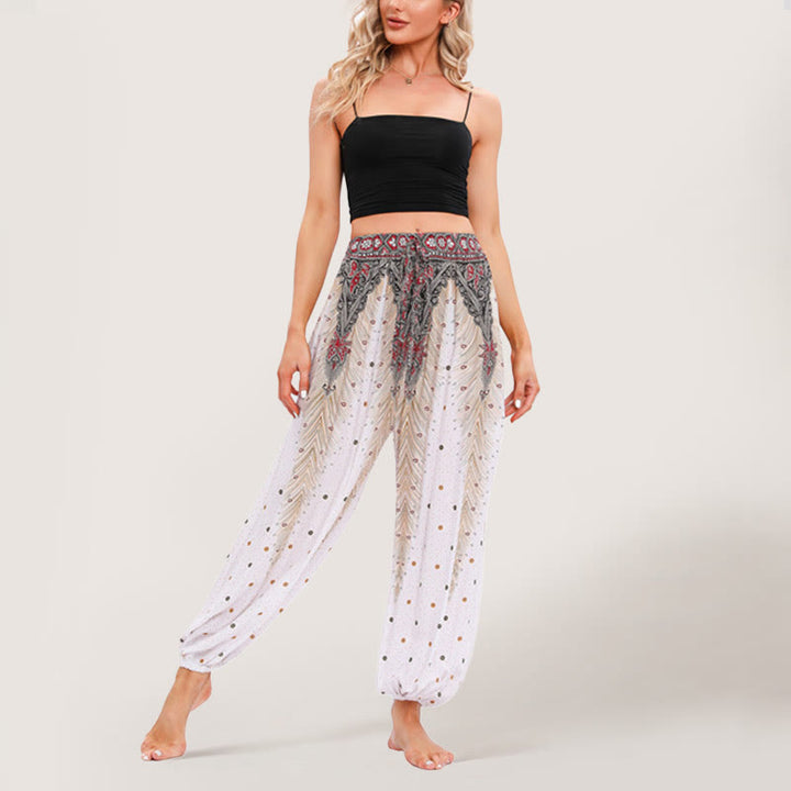 Pantalon sarouel taille élastique style bohème imprimé céleste Olivenorma pour femme - image 10