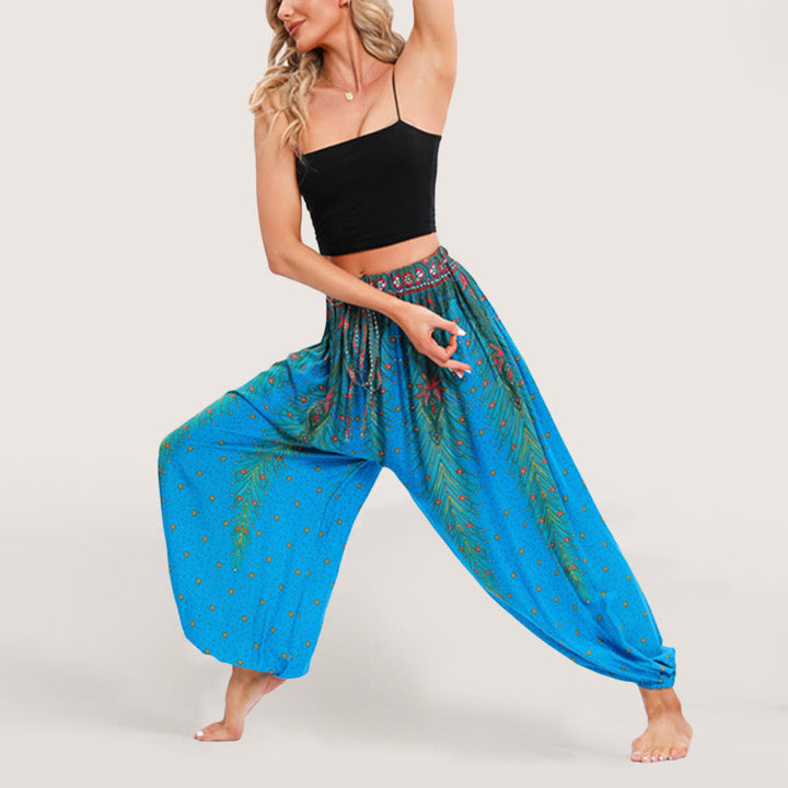 Pantalon sarouel taille élastique style bohème imprimé céleste Olivenorma pour femme