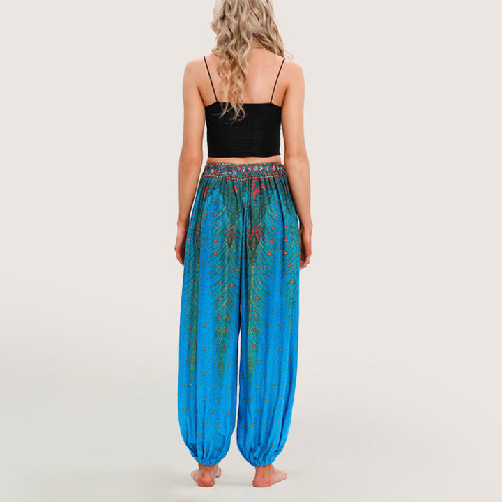 Pantalon sarouel taille élastique style bohème imprimé céleste Olivenorma pour femme