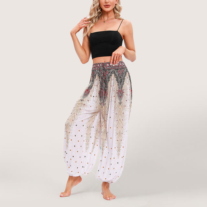 Pantalon sarouel taille élastique style bohème imprimé céleste Olivenorma pour femme