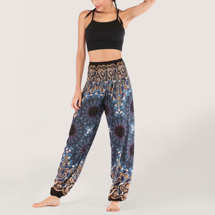 Pantalon sarouel en viscose à taille élastique imprimé flocons de neige mandala Olivenorma pour femme