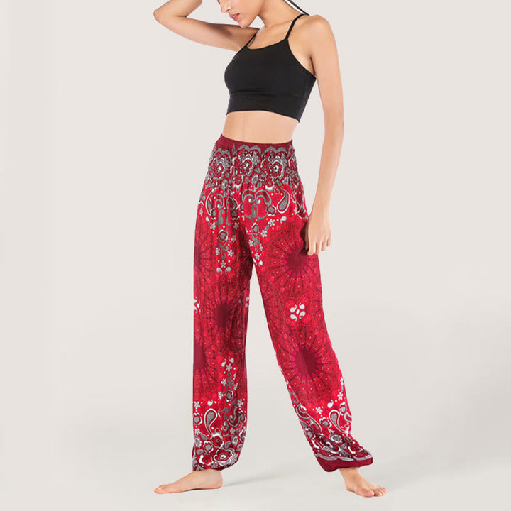 Pantalon sarouel en viscose à taille élastique imprimé flocons de neige mandala Olivenorma pour femme
