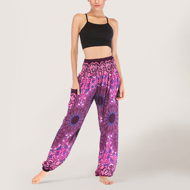 Pantalon sarouel en viscose à taille élastique imprimé flocons de neige mandala Olivenorma pour femme