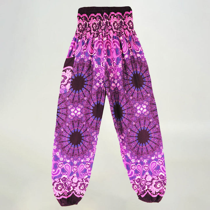 Pantalon sarouel en viscose à taille élastique imprimé flocons de neige mandala Olivenorma pour femme
