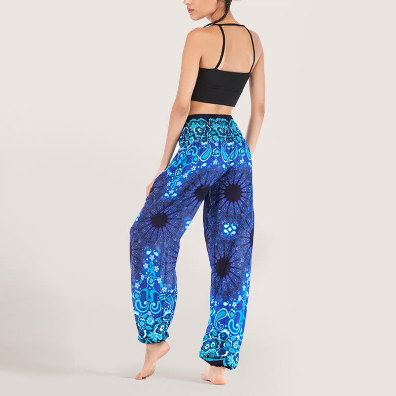 Pantalon sarouel en viscose à taille élastique imprimé flocons de neige mandala Olivenorma pour femme