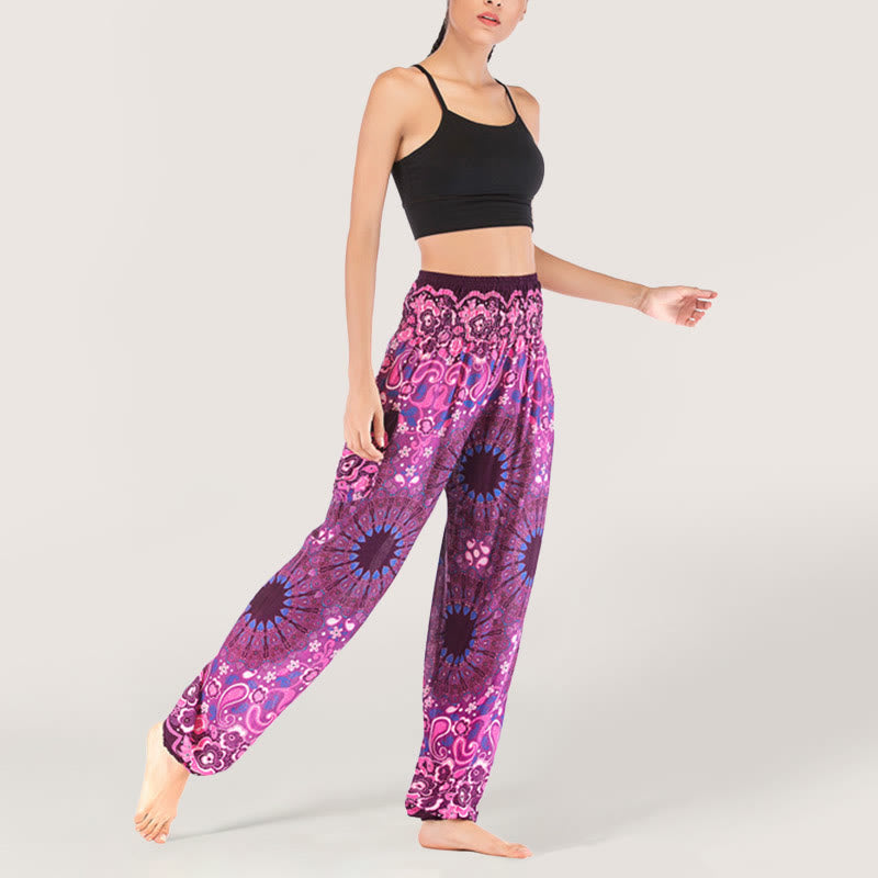 Pantalon sarouel en viscose à taille élastique imprimé flocons de neige mandala Olivenorma pour femme
