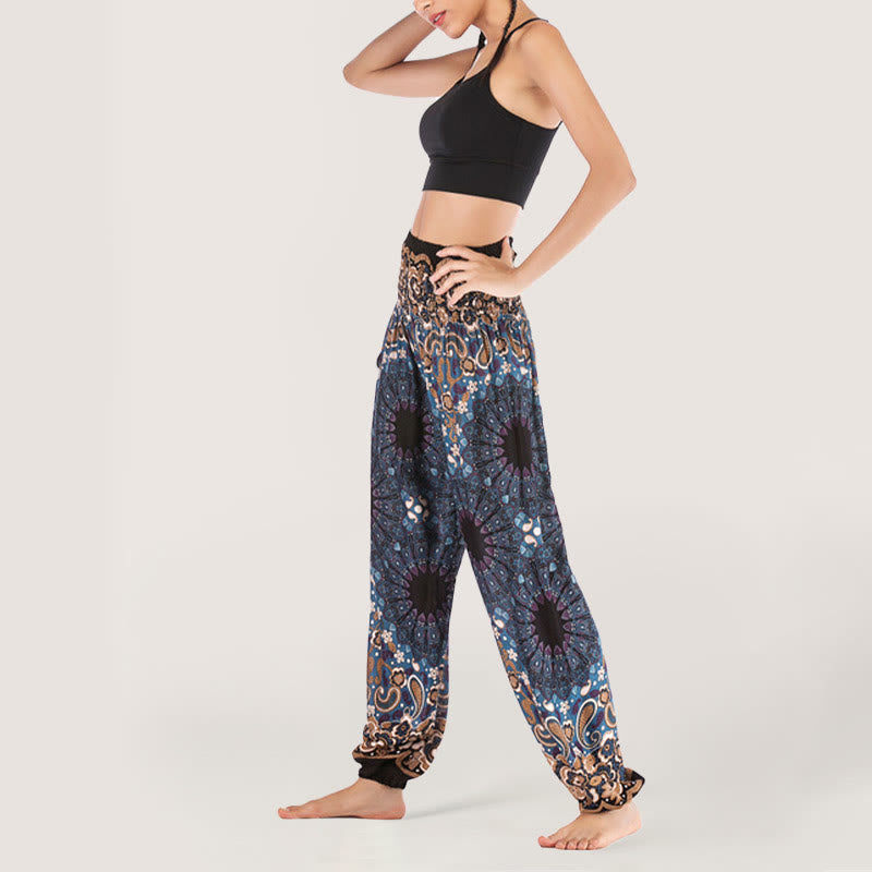 Pantalon sarouel en viscose à taille élastique imprimé flocons de neige mandala Olivenorma pour femme
