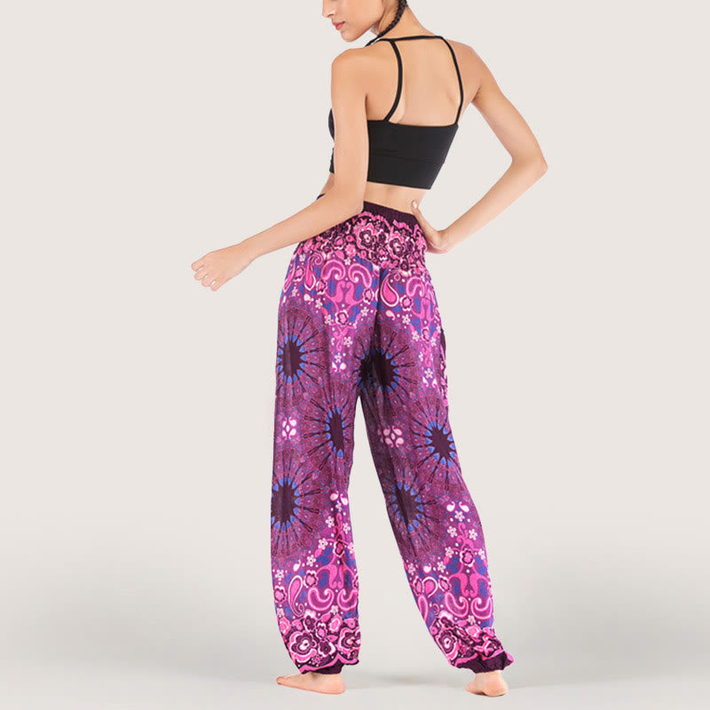 Pantalon sarouel en viscose à taille élastique imprimé flocons de neige mandala Olivenorma pour femme