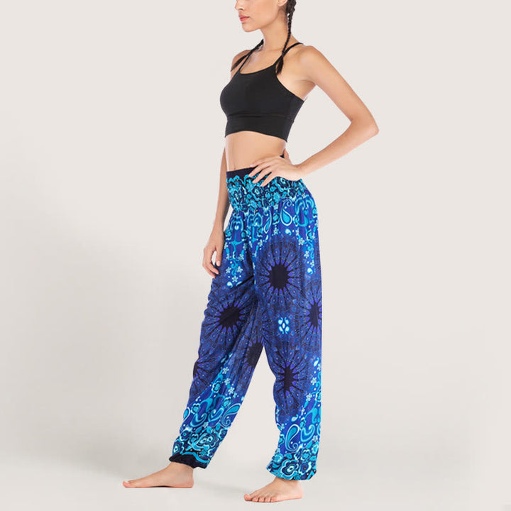Pantalon sarouel en viscose à taille élastique imprimé flocons de neige mandala Olivenorma pour femme