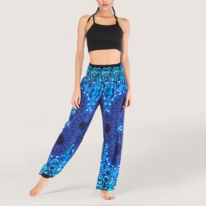 Pantalon sarouel en viscose à taille élastique imprimé flocons de neige mandala Olivenorma pour femme