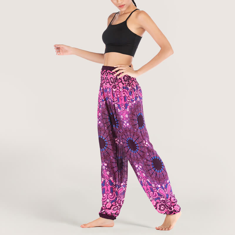 Pantalon sarouel en viscose à taille élastique imprimé flocons de neige mandala Olivenorma pour femme