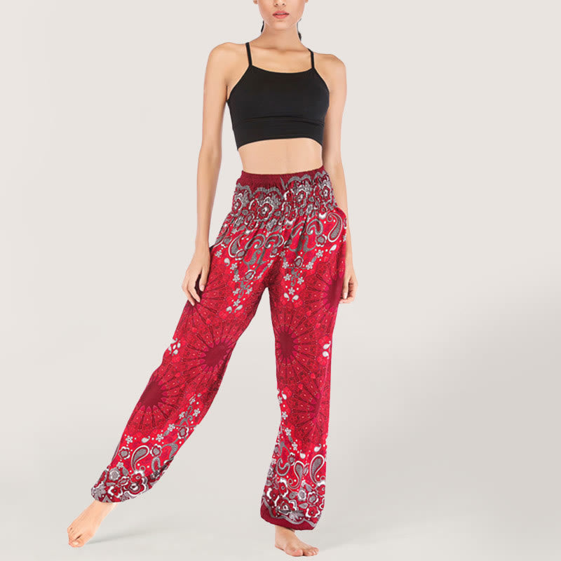 Pantalon sarouel en viscose à taille élastique imprimé flocons de neige mandala Olivenorma pour femme