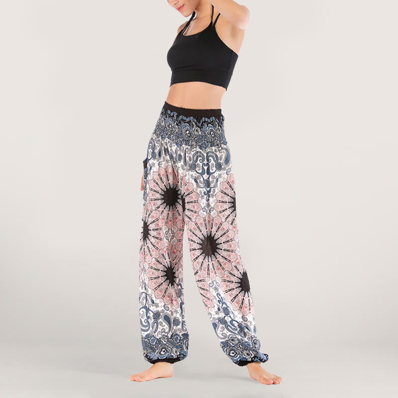 Pantalon sarouel en viscose à taille élastique imprimé flocons de neige mandala Olivenorma pour femme