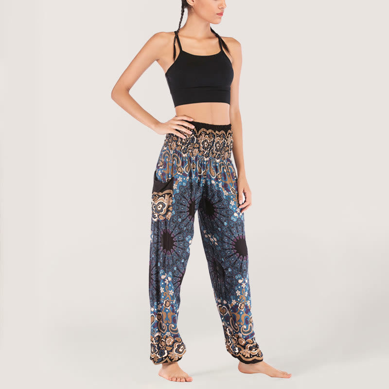 Pantalon sarouel en viscose à taille élastique imprimé flocons de neige mandala Olivenorma pour femme