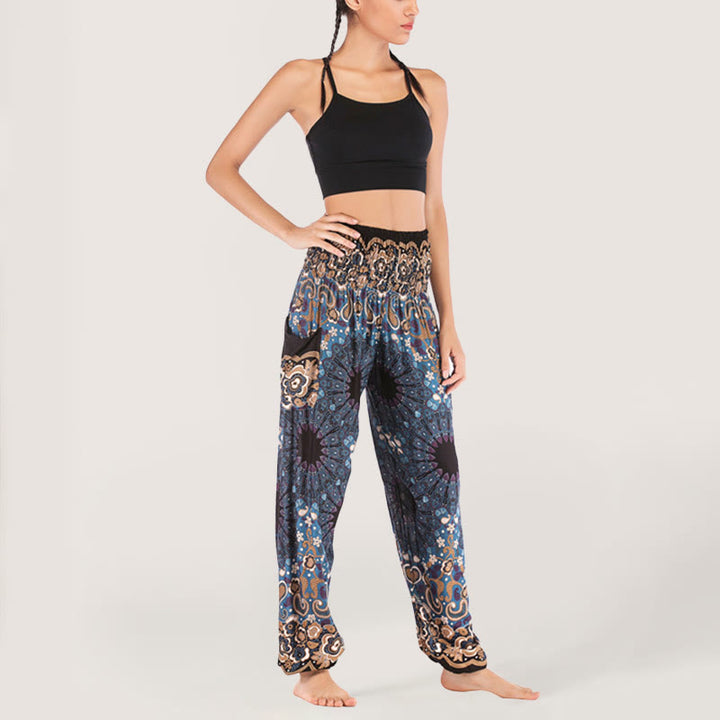 Pantalon sarouel en viscose à taille élastique imprimé flocons de neige mandala Olivenorma pour femme