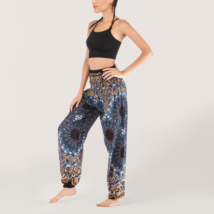 Pantalon sarouel en viscose à taille élastique imprimé flocons de neige mandala Olivenorma pour femme