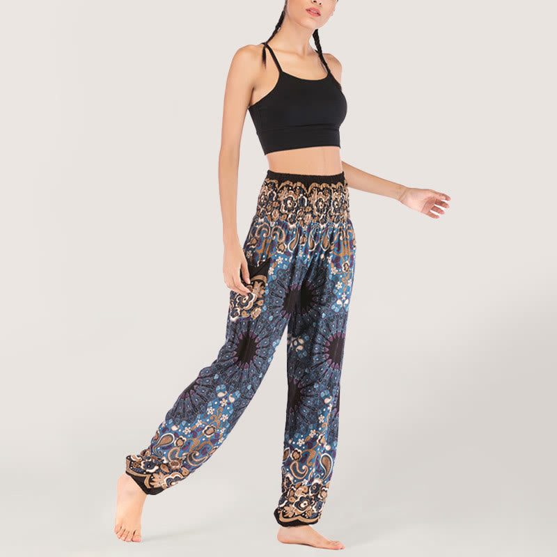 Pantalon sarouel en viscose à taille élastique imprimé flocons de neige mandala Olivenorma pour femme