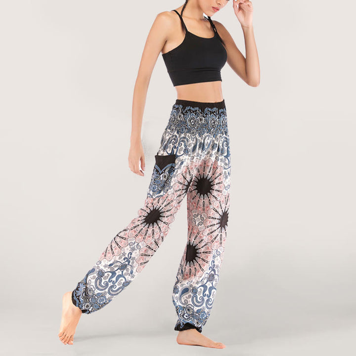 Pantalon sarouel en viscose à taille élastique imprimé flocons de neige mandala Olivenorma pour femme