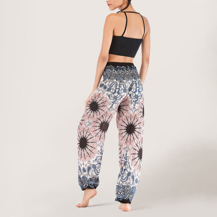 Pantalon sarouel en viscose à taille élastique imprimé flocons de neige mandala Olivenorma pour femme