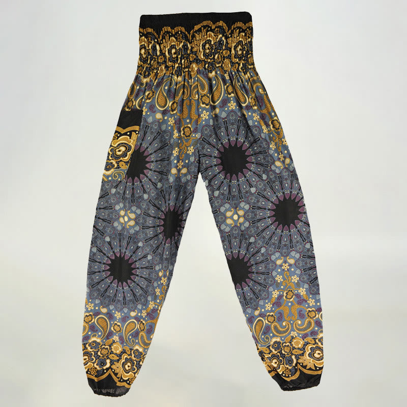 Pantalon sarouel en viscose à taille élastique imprimé flocons de neige mandala Olivenorma pour femme