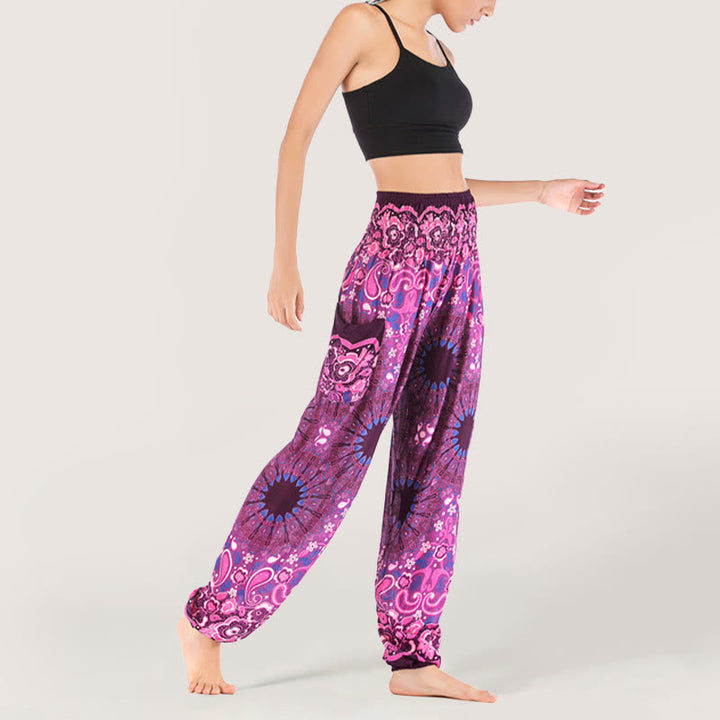 Pantalon sarouel en viscose à taille élastique imprimé flocons de neige mandala Olivenorma pour femme