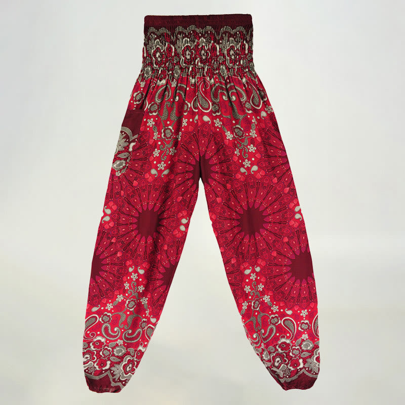 Pantalon sarouel en viscose à taille élastique imprimé flocons de neige mandala Olivenorma pour femme