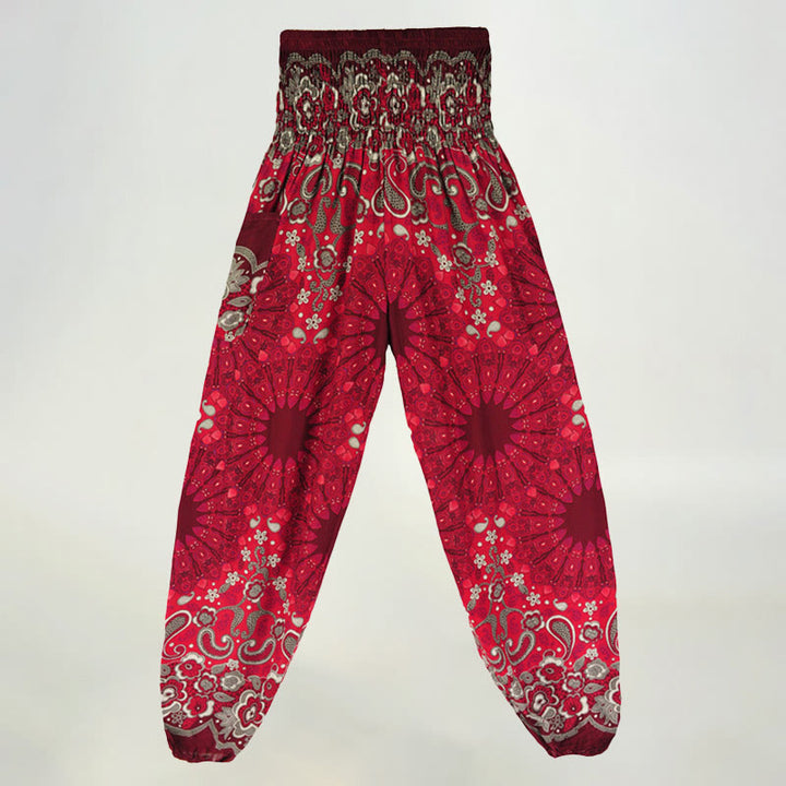 Pantalon sarouel en viscose à taille élastique imprimé flocons de neige mandala Olivenorma pour femme