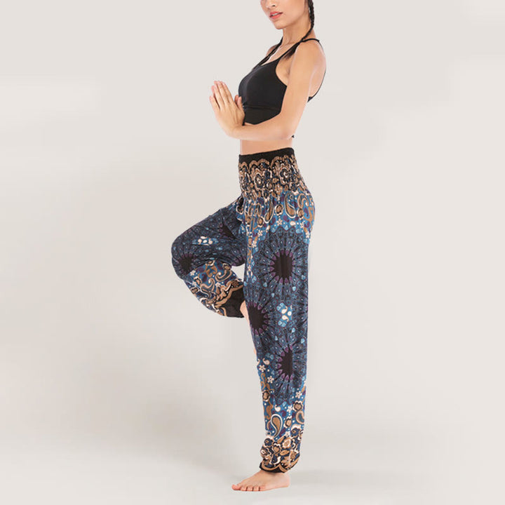 Pantalon sarouel en viscose à taille élastique imprimé flocons de neige mandala Olivenorma pour femme