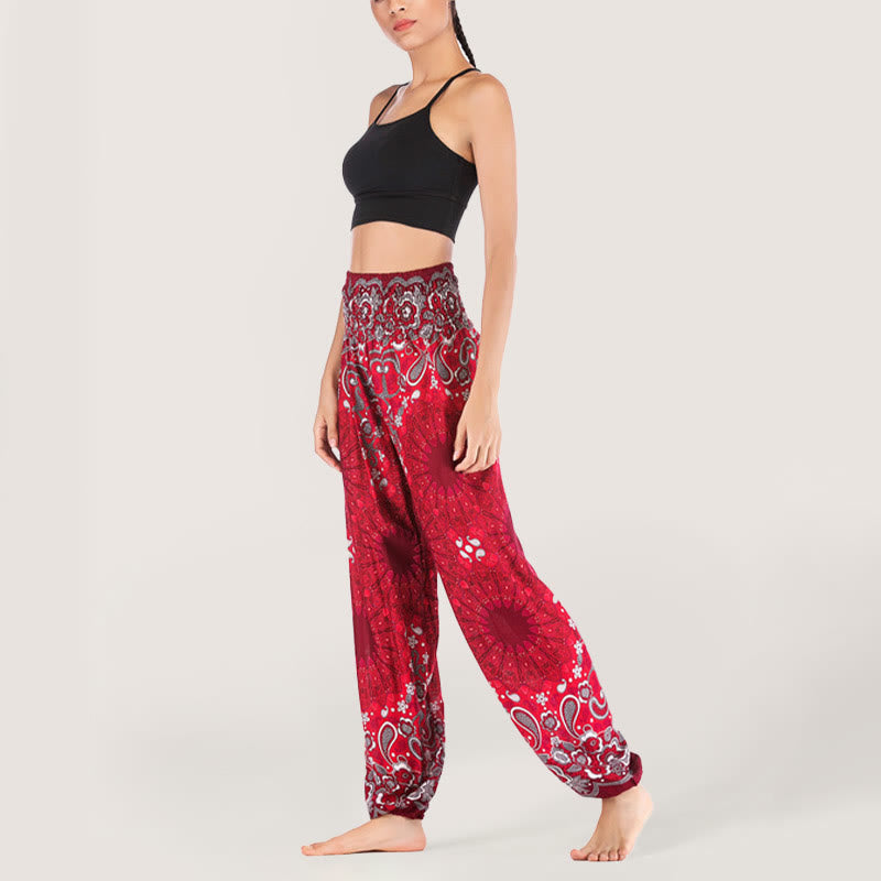 Pantalon sarouel en viscose à taille élastique imprimé flocons de neige mandala Olivenorma pour femme