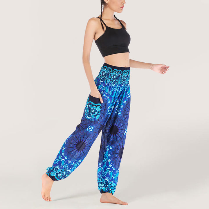 Pantalon sarouel en viscose à taille élastique imprimé flocons de neige mandala Olivenorma pour femme