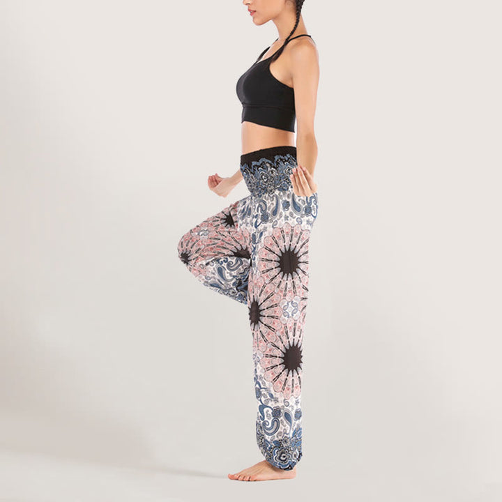 Pantalon sarouel en viscose à taille élastique imprimé flocons de neige mandala Olivenorma pour femme
