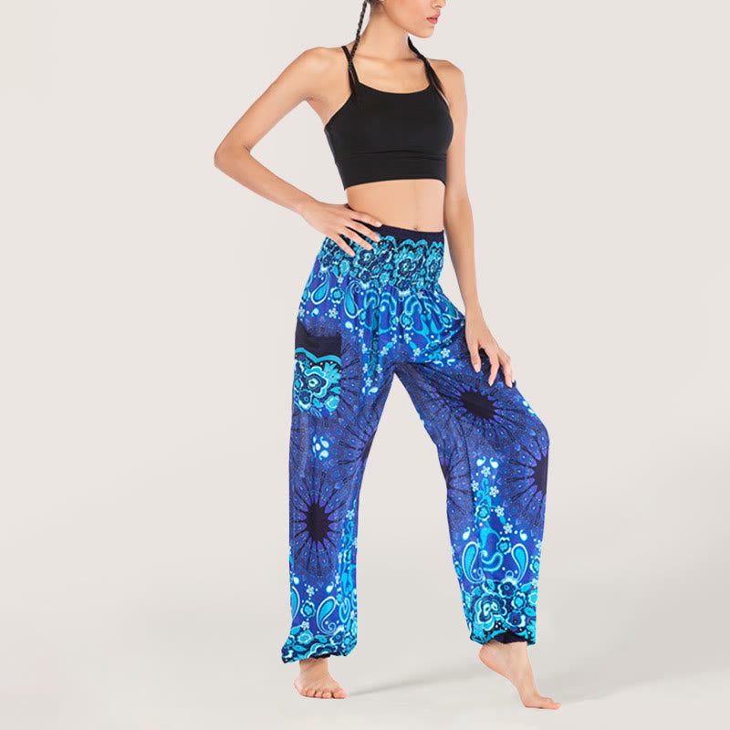 Pantalon sarouel en viscose à taille élastique imprimé flocons de neige mandala Olivenorma pour femme