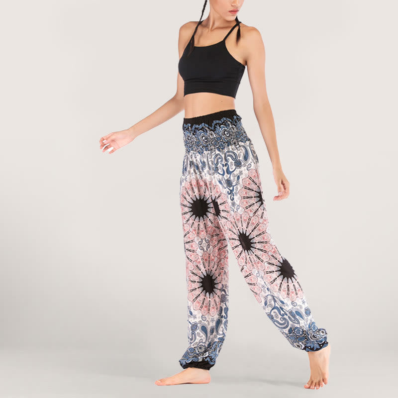 Pantalon sarouel en viscose à taille élastique imprimé flocons de neige mandala Olivenorma pour femme