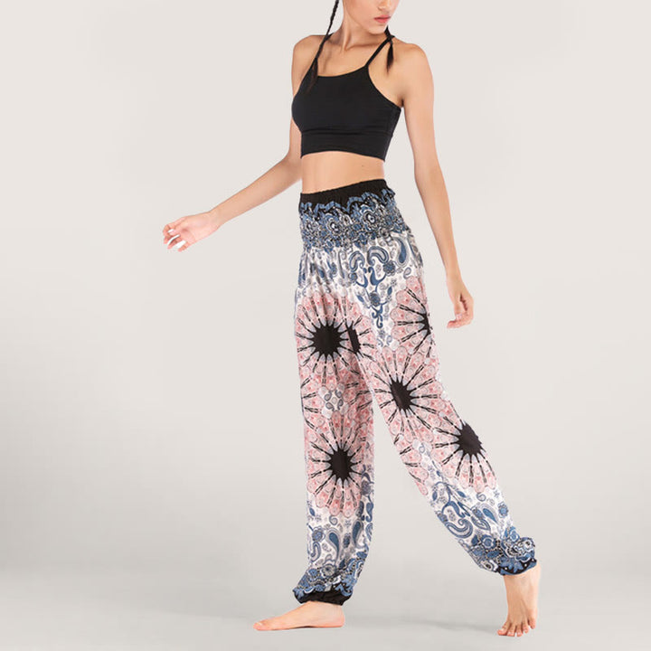 Pantalon sarouel en viscose à taille élastique imprimé flocons de neige mandala Olivenorma pour femme