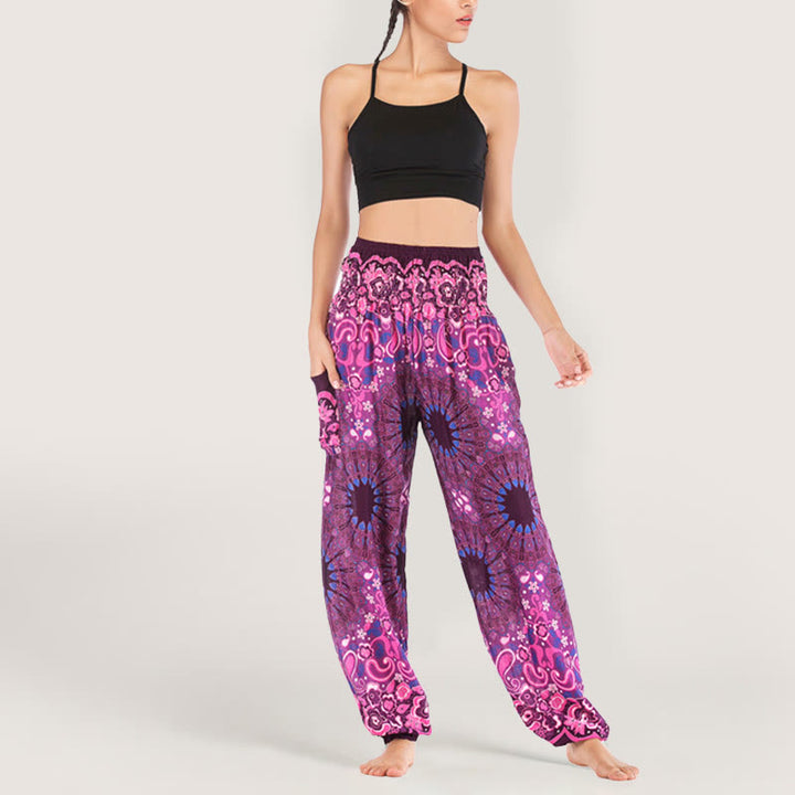 Pantalon sarouel en viscose à taille élastique imprimé flocons de neige mandala Olivenorma pour femme