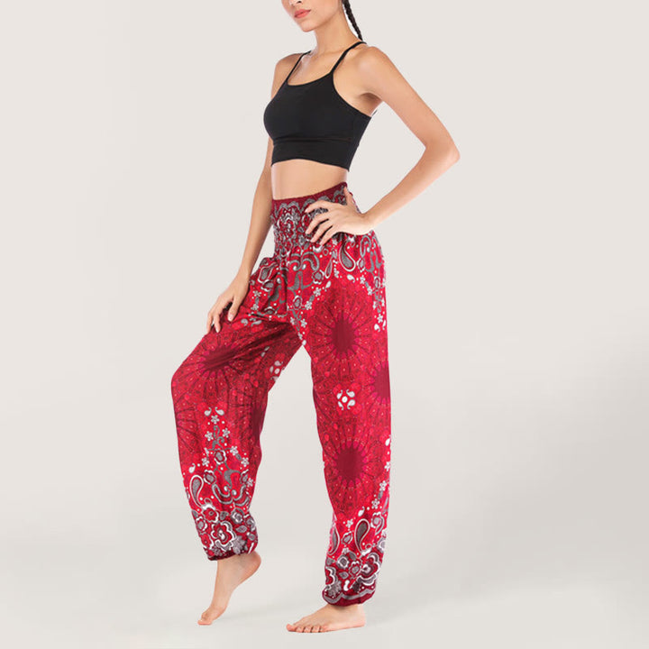 Pantalon sarouel en viscose à taille élastique imprimé flocons de neige mandala Olivenorma pour femme