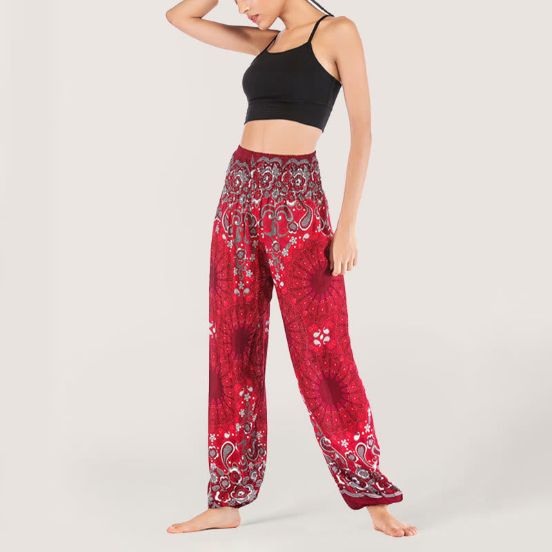 Pantalon sarouel en viscose à taille élastique imprimé flocons de neige mandala Olivenorma pour femme