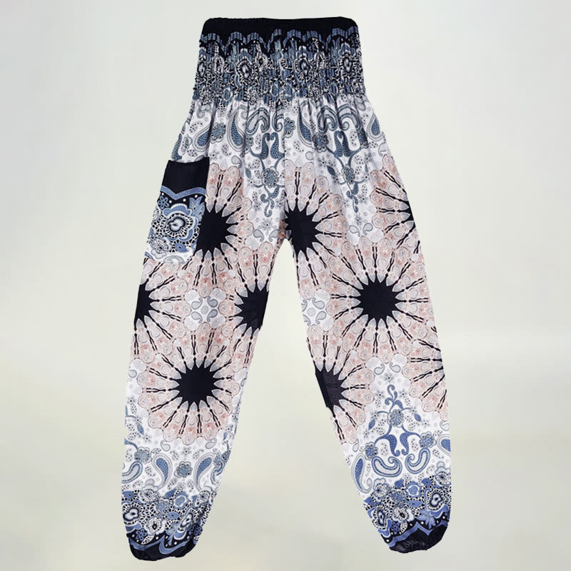 Pantalon sarouel en viscose à taille élastique imprimé flocons de neige mandala Olivenorma pour femme