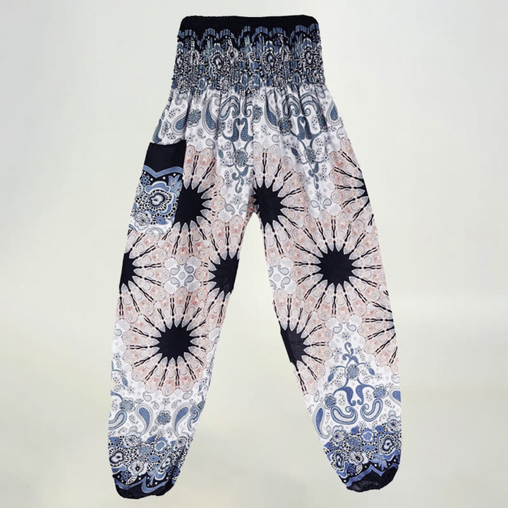 Pantalon sarouel en viscose à taille élastique imprimé flocons de neige mandala Olivenorma pour femme