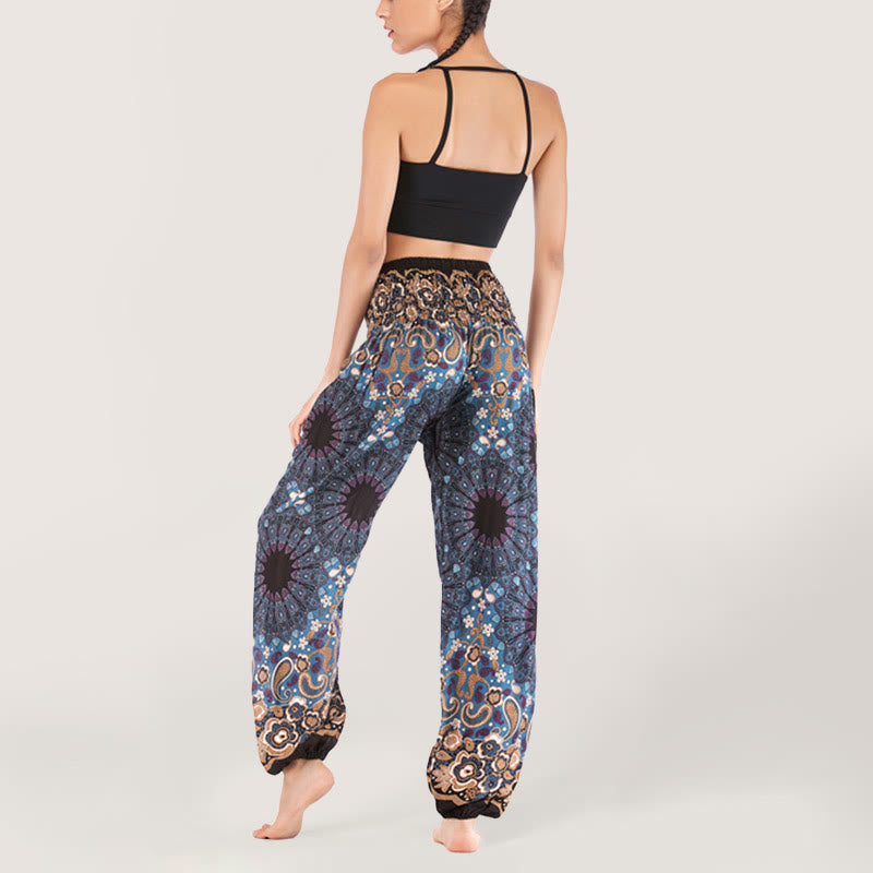 Pantalon sarouel en viscose à taille élastique imprimé flocons de neige mandala Olivenorma pour femme