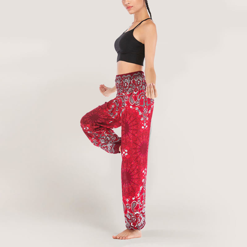 Pantalon sarouel en viscose à taille élastique imprimé flocons de neige mandala Olivenorma pour femme