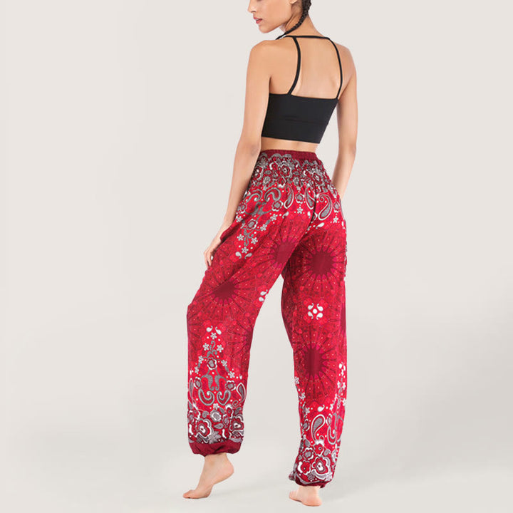 Pantalon sarouel en viscose à taille élastique imprimé flocons de neige mandala Olivenorma pour femme