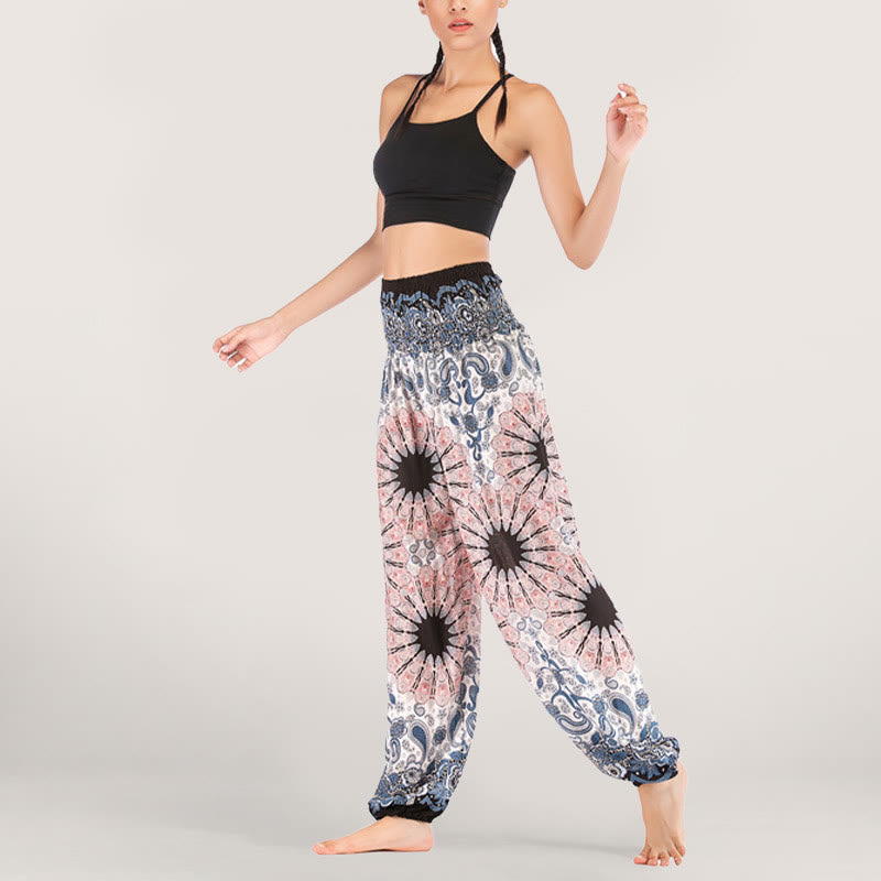 Pantalon sarouel en viscose à taille élastique imprimé flocons de neige mandala Olivenorma pour femme