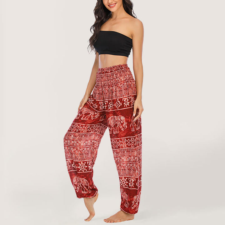 Pantalon de yoga Olivenorma Elephant en viscose pour femme, sarouel à taille élastique - Rouge - image 18