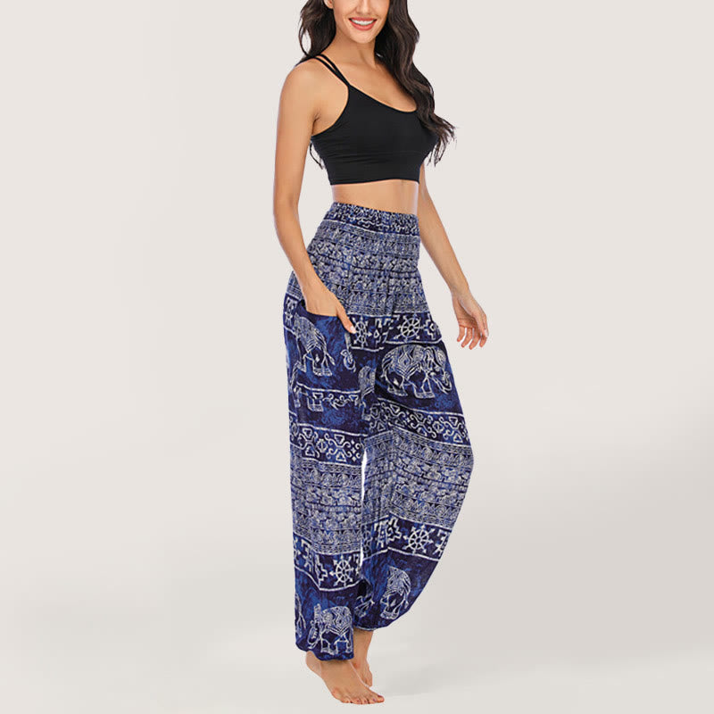 Pantalon de yoga Olivenorma Elephant en viscose pour femme, sarouel à taille élastique - Bleu - image 0