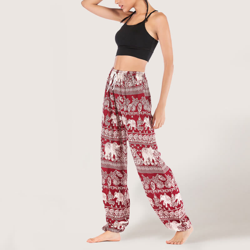 Pantalon de yoga ethnique Olivenorma motif éléphant, sarouel en viscose à taille élastique pour femme